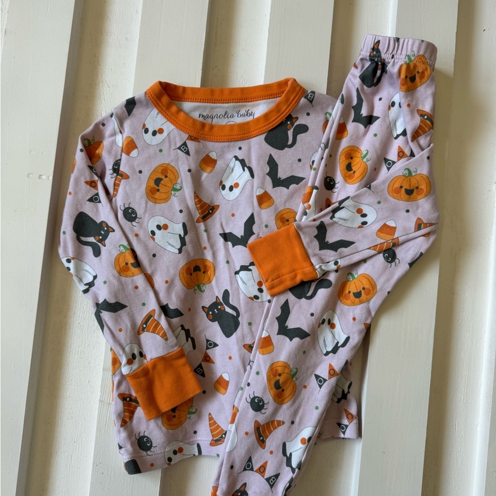 Magnolia Baby Halloween Pajama Top with Orange Trim